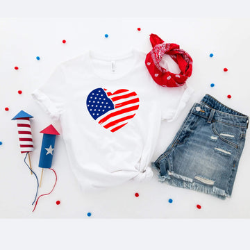 Camiseta del 4 de julio, Corazón de la bandera estadounidense, Tanque azul blanco rojo, Camiseta patriótica, Camiseta sin mangas para mujer, Damas, Ropa personalizada, Camiseta del Día de la Independencia, Tanque del Día de los Caídos
