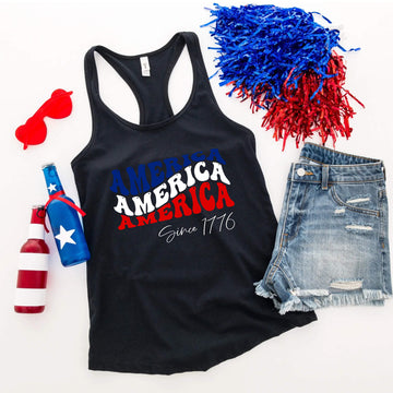 Camiseta del 4 de julio, estadounidense desde 1776, tanque azul blanco rojo, camiseta patriótica, camiseta sin mangas para mujer, damas, ropa personalizada, camiseta del Día de la Independencia, tanque del Día de los Caídos