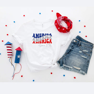 Camiseta del 4 de julio, estadounidense desde 1776, tanque azul blanco rojo, camiseta patriótica, camiseta sin mangas para mujer, damas, ropa personalizada, camiseta del Día de la Independencia, tanque del Día de los Caídos
