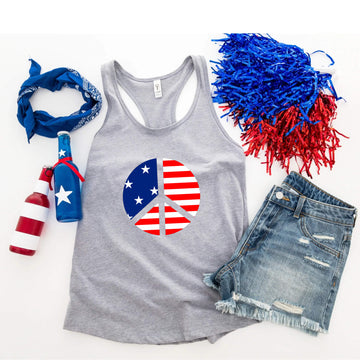 Camiseta del 4 de julio, Peace America, tanque azul blanco rojo, camiseta patriótica, camiseta sin mangas para mujer, damas, ropa personalizada, camiseta del Día de la Independencia, tanque del Día de los Caídos