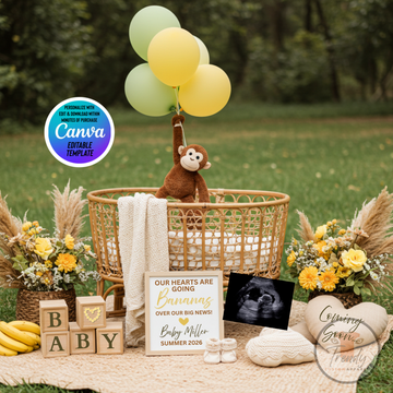 Digital Monkey Pregnancy Announcement, Going Bananas, Instant Download Baby Reveal, Personalized Canva Editable Template