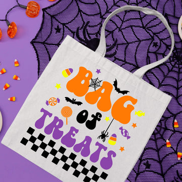 Halloween Retro Bag of Treats Trick or Treat Candy Large Tote Bag
