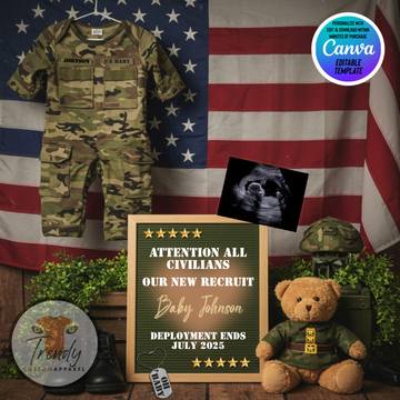 Digital Military Pregnancy Announcement, New Recruit, USA Baby, Soldier Customizable Personalized Editable Template