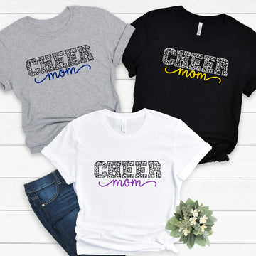 Cheer Mom Leopard Print Mom Mama Girl's Ladies Women's T-Shirt