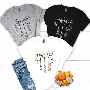 Halloween Hocus Pocus Come We Fly Ladies Graphic Print T-Shirt
