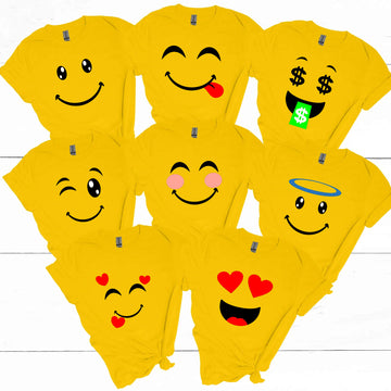 Camiseta unisex con estampado gráfico de disfraz de grupo Emoji de Halloween