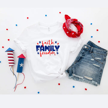 4th of July - Faith Family & Freedom Patriotic Graphic Print Women’s T-Shirt