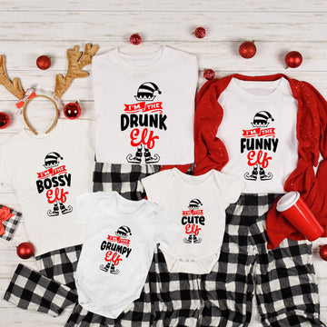 Camisas personalizadas a juego de la familia de elfos divertidos de Navidad