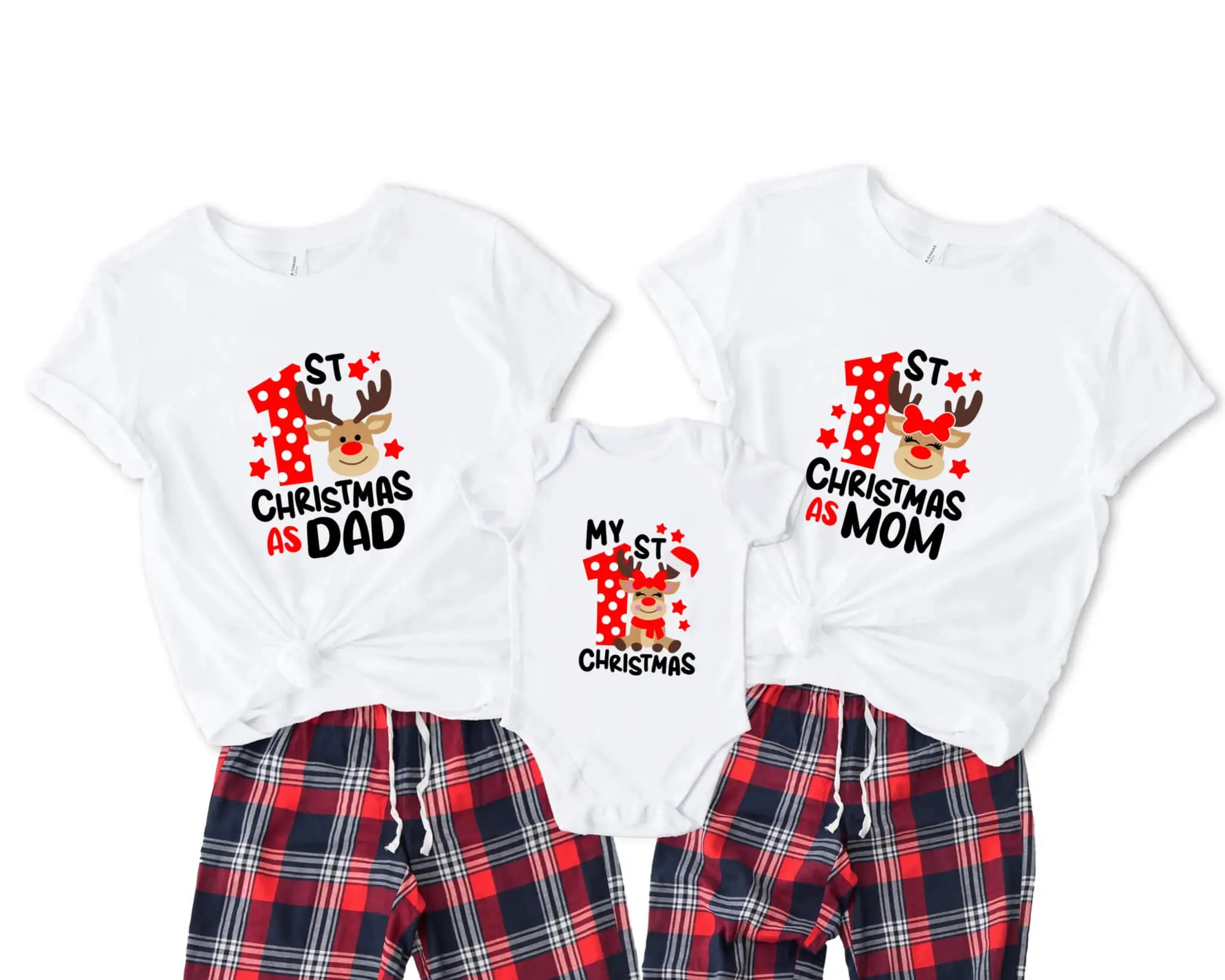 Family Christmas Matching T-Shirt in White, Black, Gray, and Red