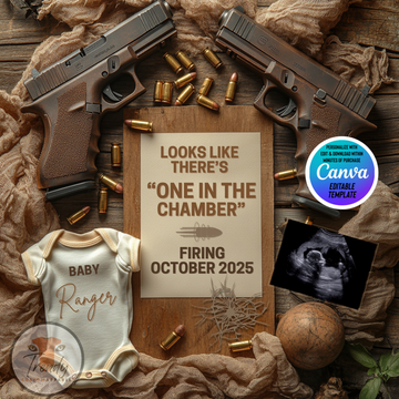 Digital Pregnancy Announcement, One in the Chamber, Customizable Glock Themed, Personalized Editable Template