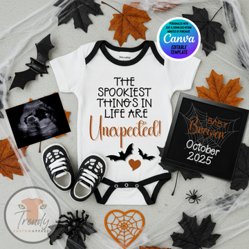 Digital Halloween Pregnancy Announcement, Unexpected Baby Reveal, Customizable Personalized Editable Template