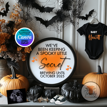 Digital Pregnancy Announcement, Keeping a Spooky Little Secret, Customizable Halloween Themed, Personalized Editable Template