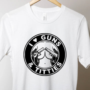 Camiseta I Love Guns & Titties, chicos divertidos, regalo del Día del Padre de Navidad de cumpleaños para hombres