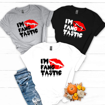 Halloween I'm Fang Tastic Vampire Fangs Unisex Graphic Print T-Shirt