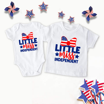 4th of July - Little Miss Independent Patriotic Girl’s Graphic Print Onesie / T-Shirt