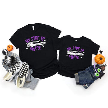 Halloween My Ride Is Here Camiseta gótica unisex con estampado gráfico