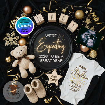 Digital Pregnancy Announcement, Expecting It To Be A Great Year, Customizable New Years Themed, Personalized Editable Template