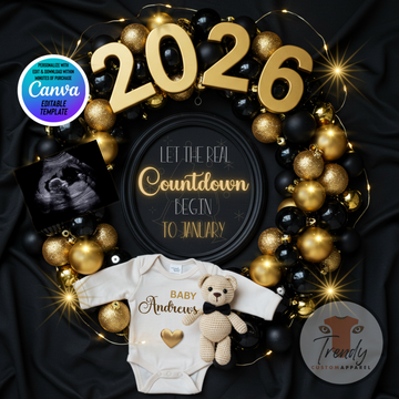 Digital Pregnancy Announcement, The Real Countdown Begin, Customizable New Years Themed, Personalized Editable Template