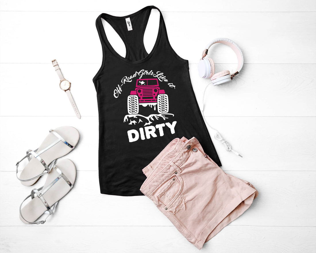 Racing - Off-Road Girl's Like It Dirty Customizable Women's Jeep Graphic Print Tank Top