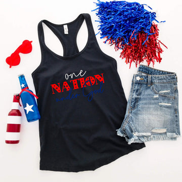 Camiseta del 4 de julio, Una nación bajo Dios, Tanque azul blanco rojo, Camiseta patriótica, Camiseta sin mangas para mujer, Damas, Ropa personalizada, Camiseta del Día de la Independencia, Tanque del Día de los Caídos
