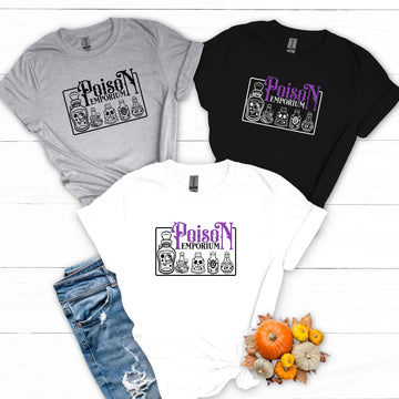 Halloween Poison Emporium Witchy Potions Camiseta con estampado gráfico unisex personalizable