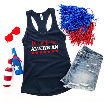 Camiseta del 4 de julio, Orgulloso de ser americano, tanque azul blanco rojo, camiseta patriótica, camiseta sin mangas para mujer, damas, ropa personalizada, camiseta del Día de la Independencia, tanque del Día de los Caídos
