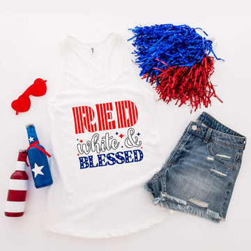 4th of July - Red White & Blessed Patriotic Graphic Print Women’s Tank Top