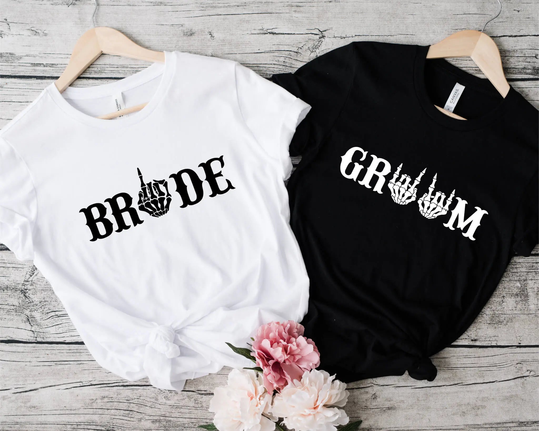 Wedding Engagement Honeymoon Matching Gothic Couples T-Shirts by