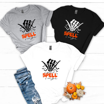 Halloween I Put A Spell On You Hang Ten Skeleton Hand Customizable Women's Graphic Print T-Shirt