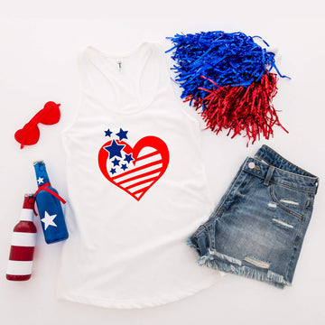 Camiseta del 4 de julio, Corazón de estrellas y rayas, Tanque azul blanco rojo, Camiseta patriótica, Camiseta sin mangas para mujer, Damas, Ropa personalizada, Camiseta del Día de la Independencia, Tanque del Día de los Caídos
