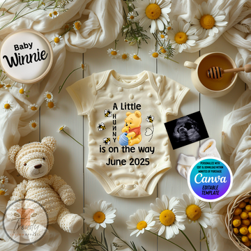 Digital Pregnancy Announcement, A Little Hunny Is Due, Customizable Disney Winnie The Pooh Themed, Personalized Editable Template