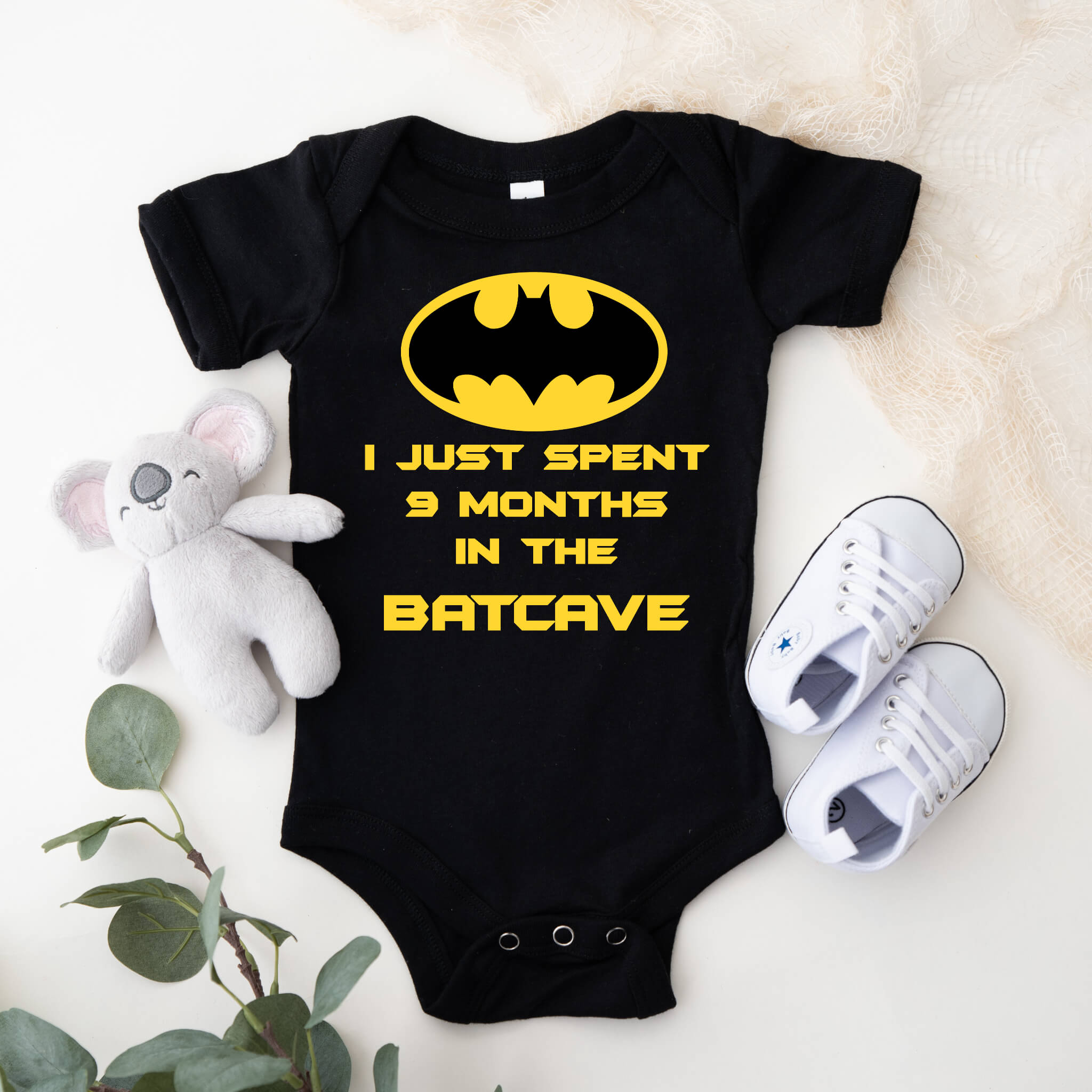 New Baby Onesie, I Just Spent 9 Months in The Batcave, Batman Themed, Baby Shower Gift, Baby Take Home Outfit, Boy’s, Girl’s, Custom Baby Onesie