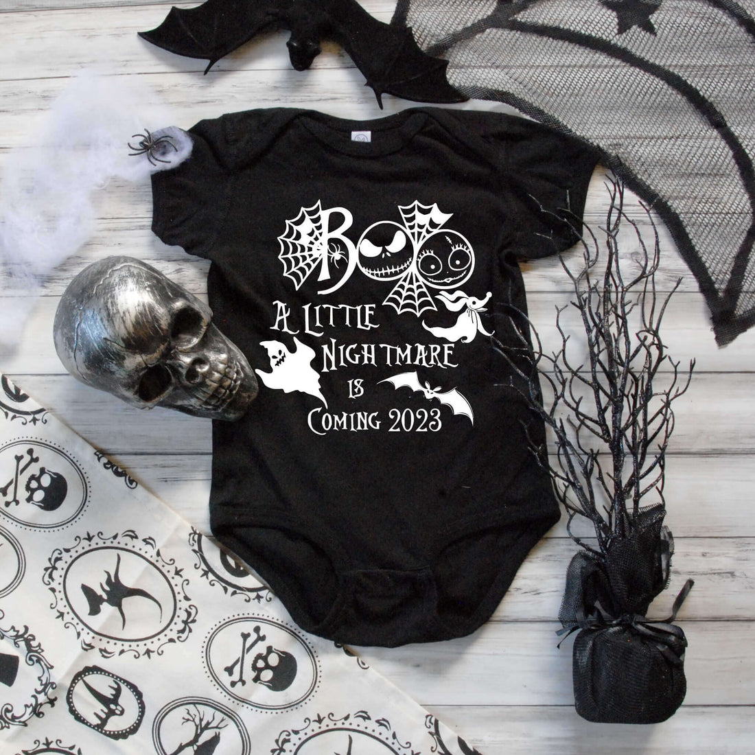 Personalized Pregnancy Announcement, Boo A Little Nightmare Is Coming, October Pregnancy Announcement, Christmas Pregnancy