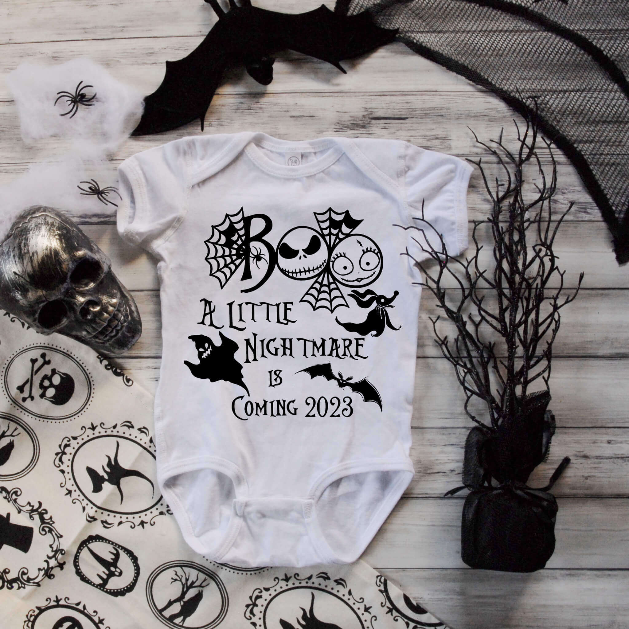 Anuncio de embarazo personalizado, Boo A Little Nightmare is Coming, Anuncio de embarazo de octubre, Embarazo de Navidad