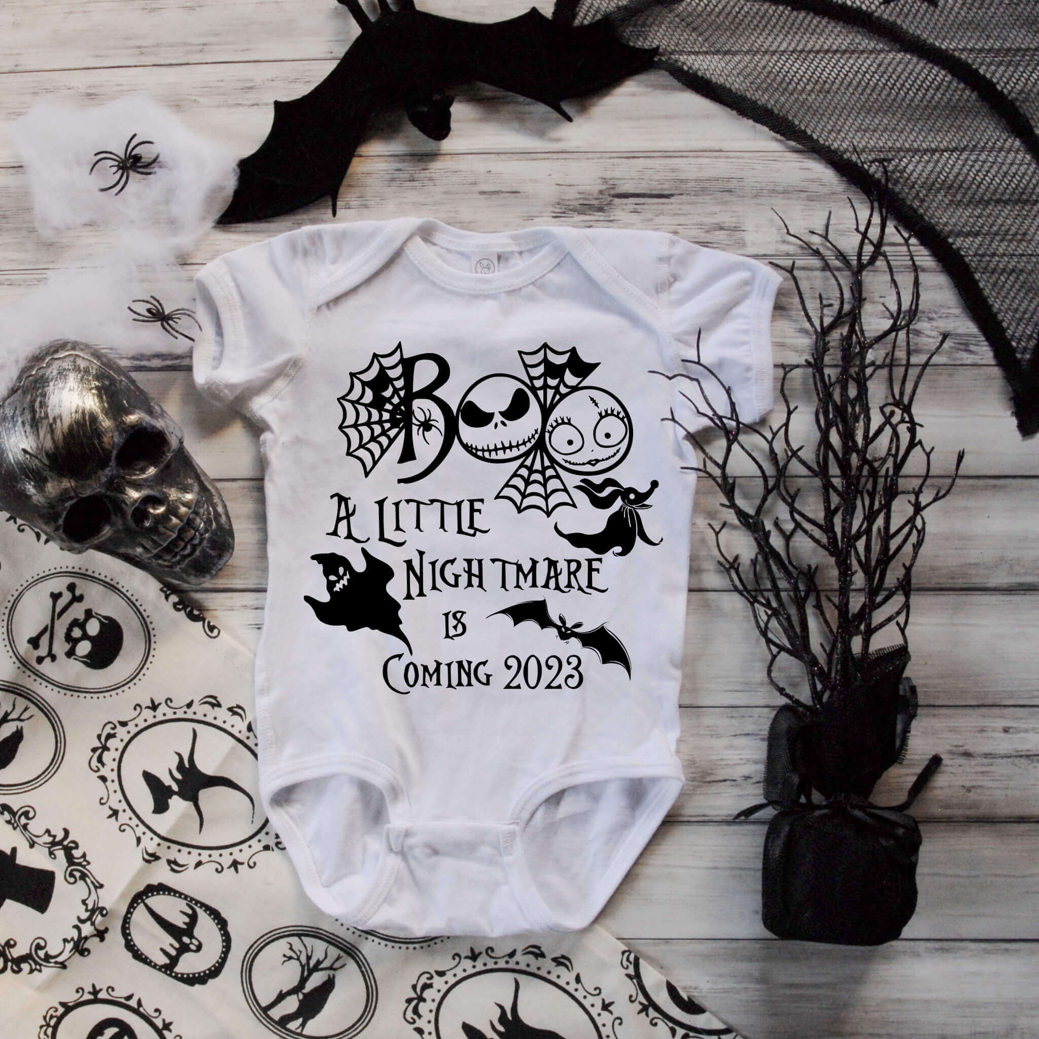 Personalized Pregnancy Announcement, Boo A Little Nightmare Is Coming, October Pregnancy Announcement, Christmas Pregnancy