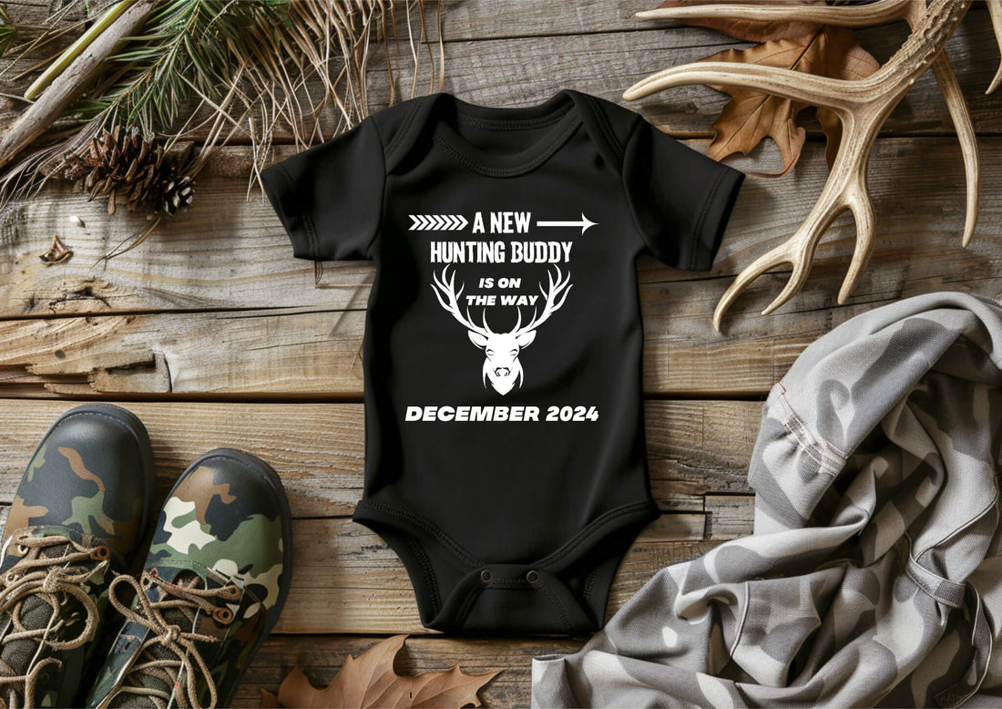 Personalized Pregnancy Announcement, A New Hunting Buddy Is On The Way, Hunting Inspired Customizable Onesie