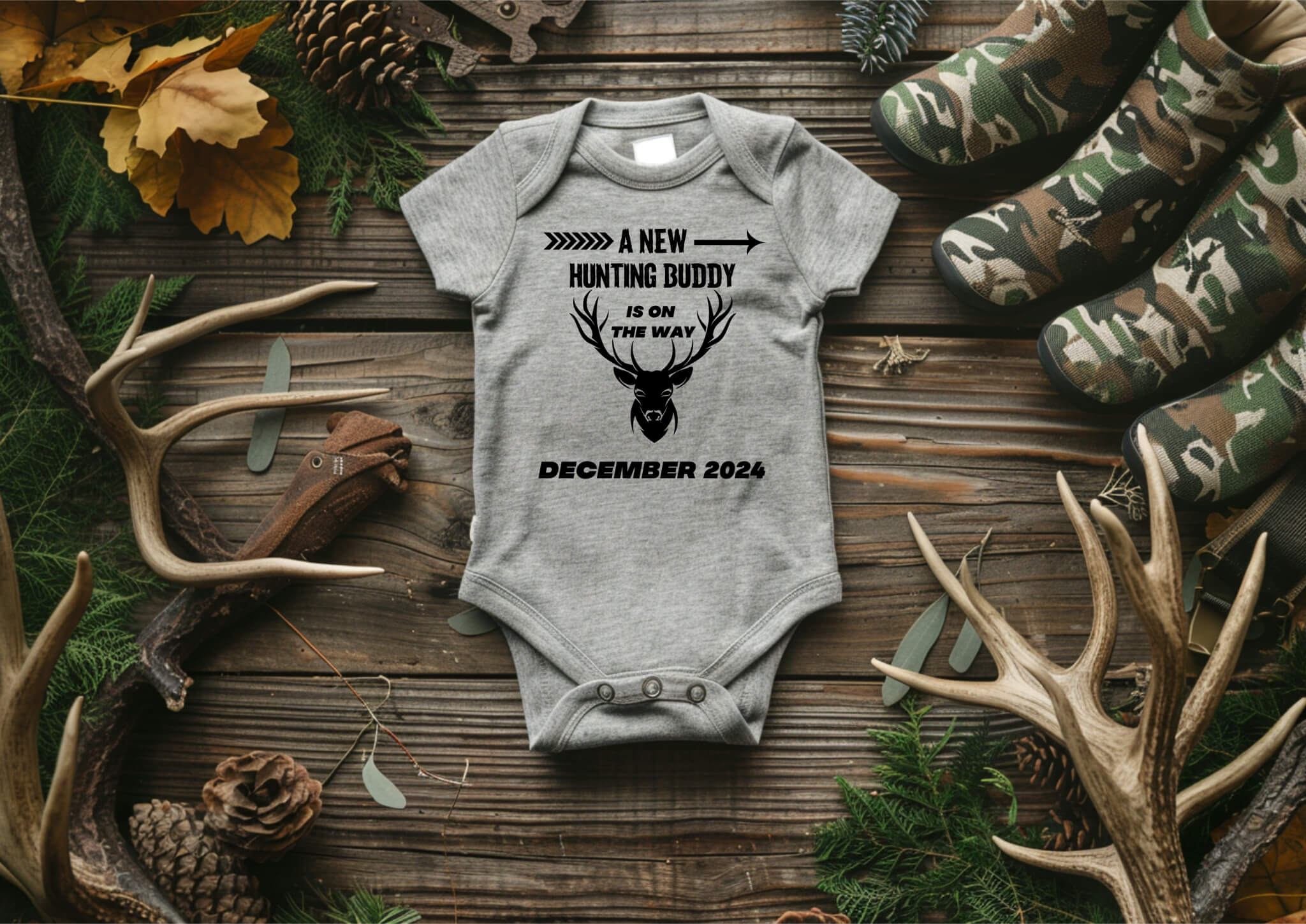 Anuncio de embarazo personalizado, un nuevo compañero de caza, papá, abuela, abuelo, tía, futuro tío, anuncio de bebé personalizado Onesie