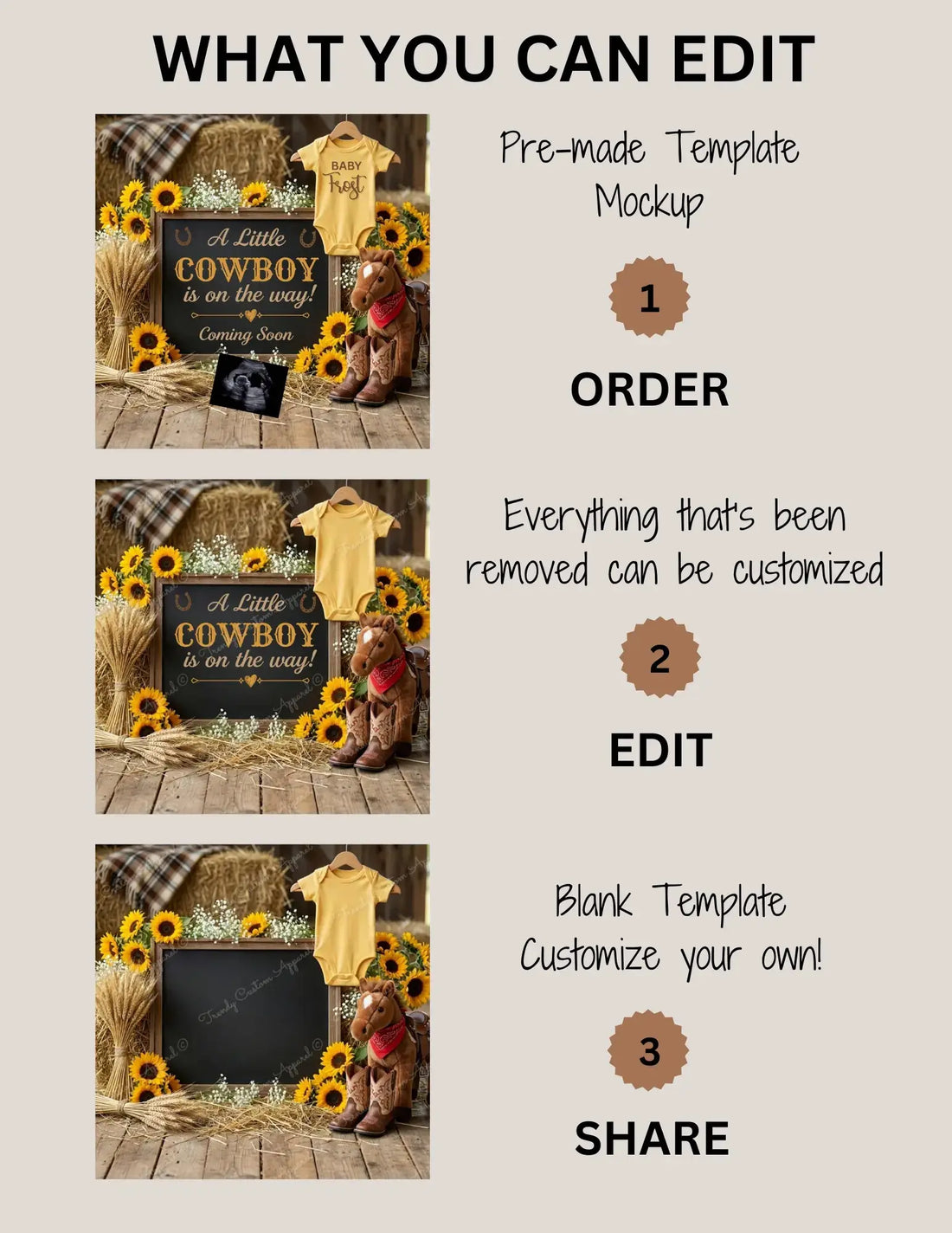 A Little Cowboy is Coming, Farm Boy Digital Gender Reveal, Digital Western Pregnancy Announcement Customizable Editable Template - TrendyCustomApparel™