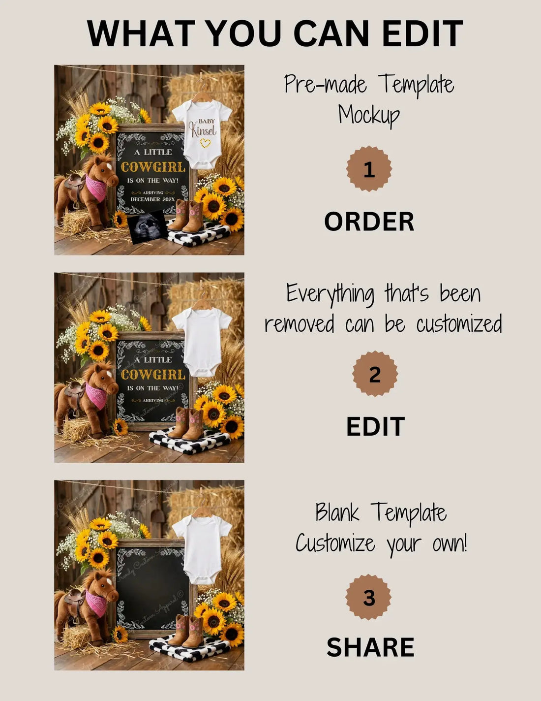 A Little Cowgirl is Coming, Farm Girl Digital Gender Reveal, Digital Western Pregnancy Announcement Customizable Editable Template - TrendyCustomApparel™