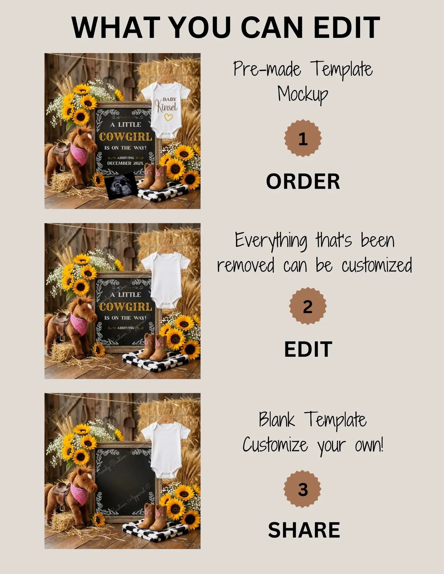 A Little Cowgirl is Coming, Farm Girl Digital Gender Reveal, Digital Western Pregnancy Announcement Customizable Editable Template - TrendyCustomApparel™