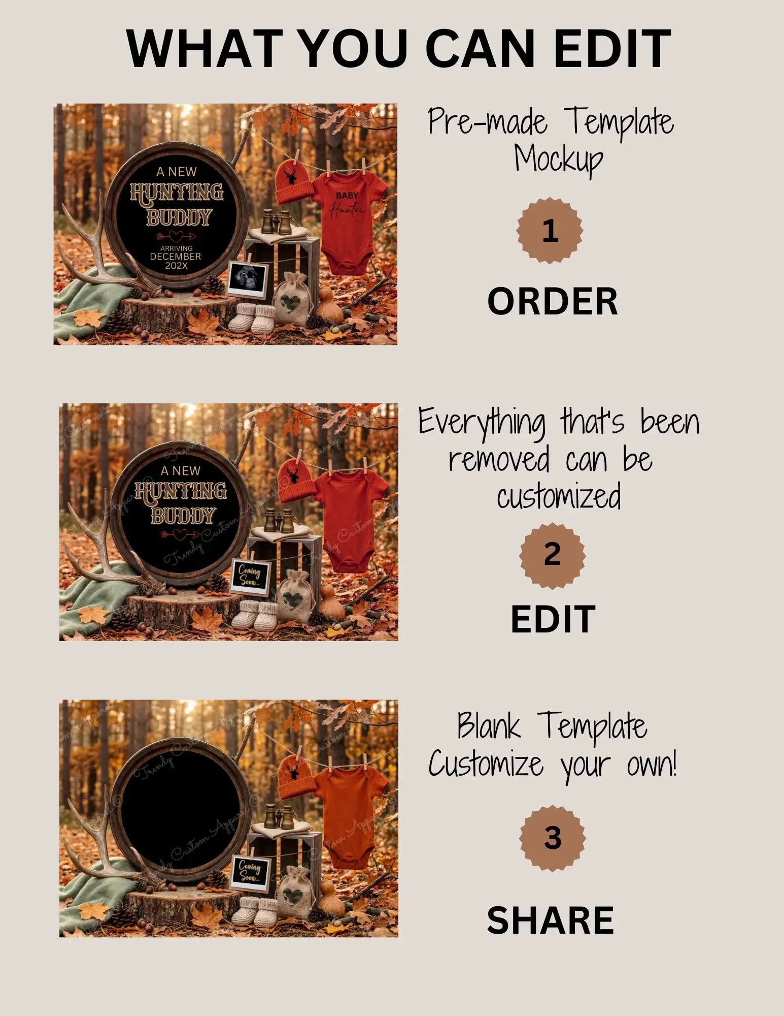 A New Hunting Buddy is Coming, Hunting Digital Pregnancy Announcement, Gender Neutral Customizable Editable Template - TrendyCustomApparel™