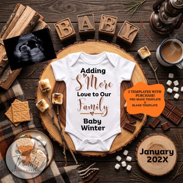 Adding S'More Love to Our Family – S'mores Pregnancy Announcement, Rustic Summer Digital Canva Template TrendyCustomApparel™