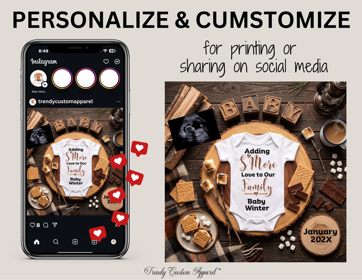 Adding S'More Love to Our Family – S'mores Pregnancy Announcement, Rustic Summer Digital Canva Template TrendyCustomApparel™
