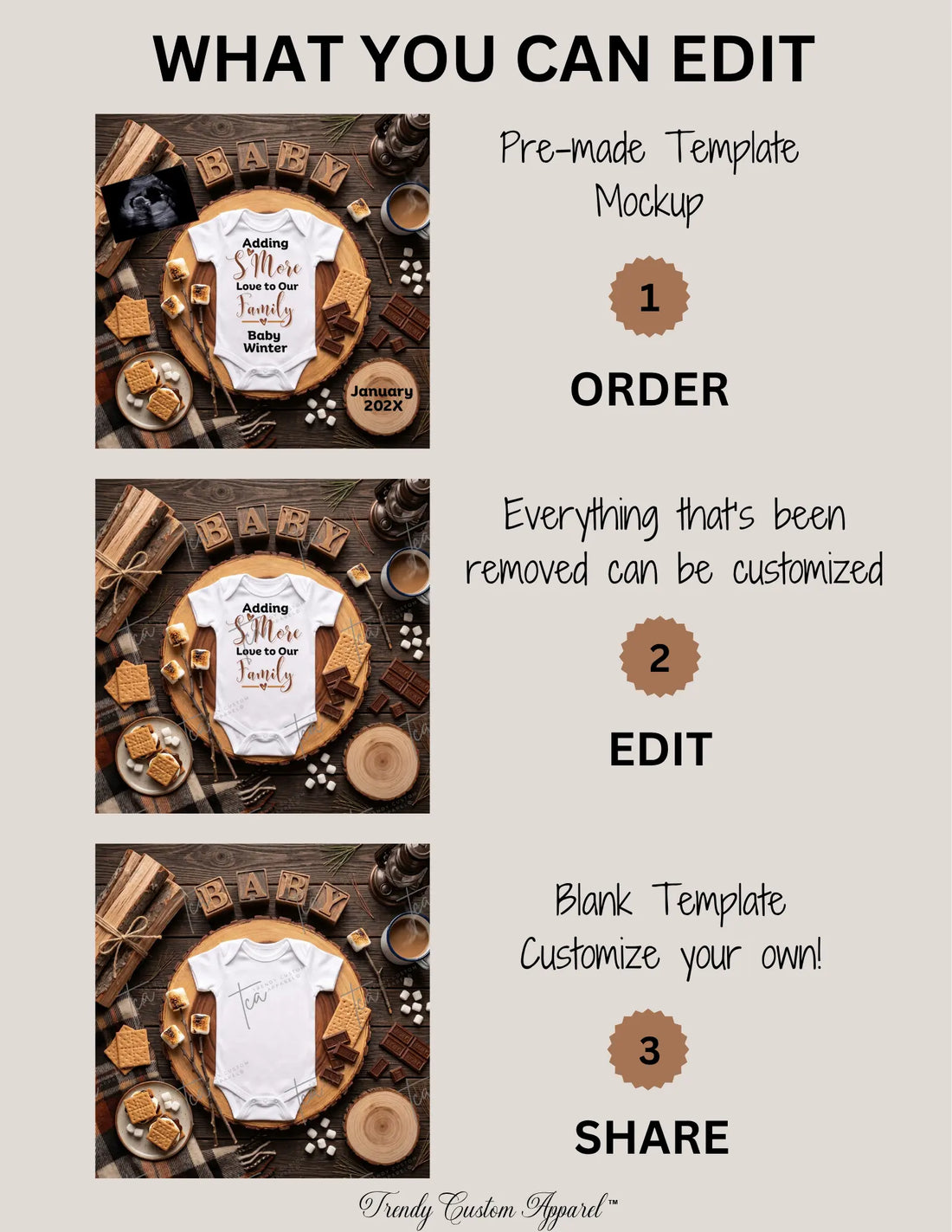 Adding S'More Love to Our Family – S'mores Pregnancy Announcement, Rustic Summer Digital Canva Template TrendyCustomApparel™