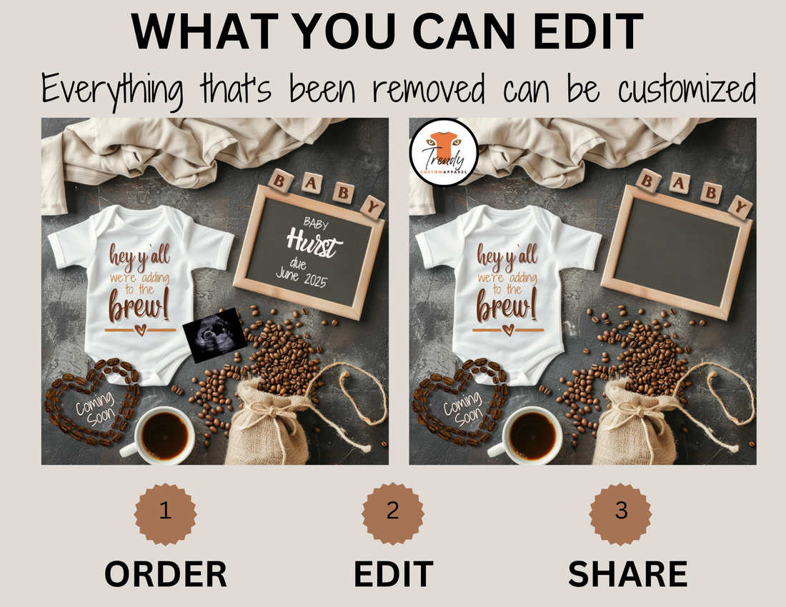 Digital Pregnancy Announcement, Adding to the Brew, Customizable Coffee Beans Themed, Personalized Editable Template