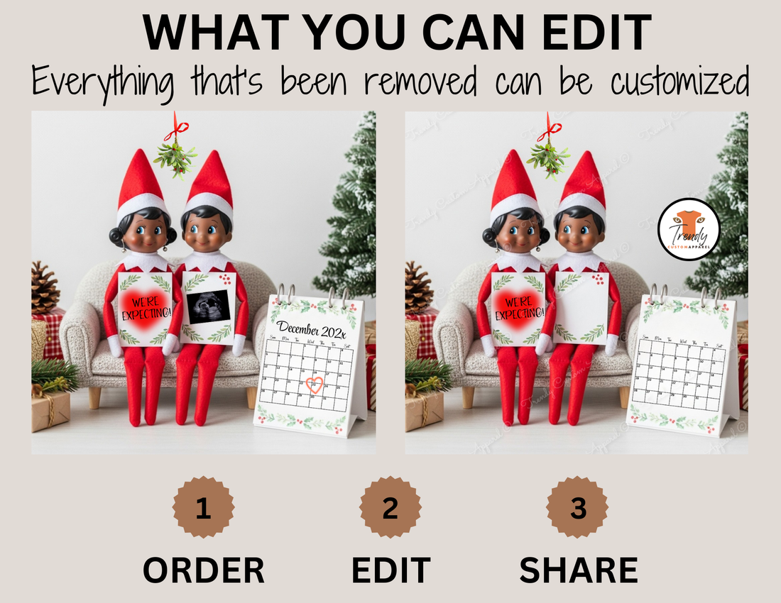 Digital Christmas Pregnancy Announcement, We're Expecting, Customizable Elf On The Shelf Themed, Personalized Editable Template TrendyCustomApparel™