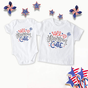 Camiseta del 4 de julio, All American Cutie, Rojo Blanco Azul, Patriótico, Día de la Independencia, Día de los Caídos, Bebé Onesie, Camiseta infantil, Camiseta para niños pequeños, Camiseta juvenil, Niño, Niña, Ropa personalizada