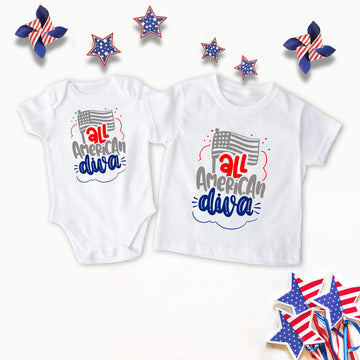 4th of July - All American Diva Patriotic Girl’s Graphic Print Onesie / T-Shirt