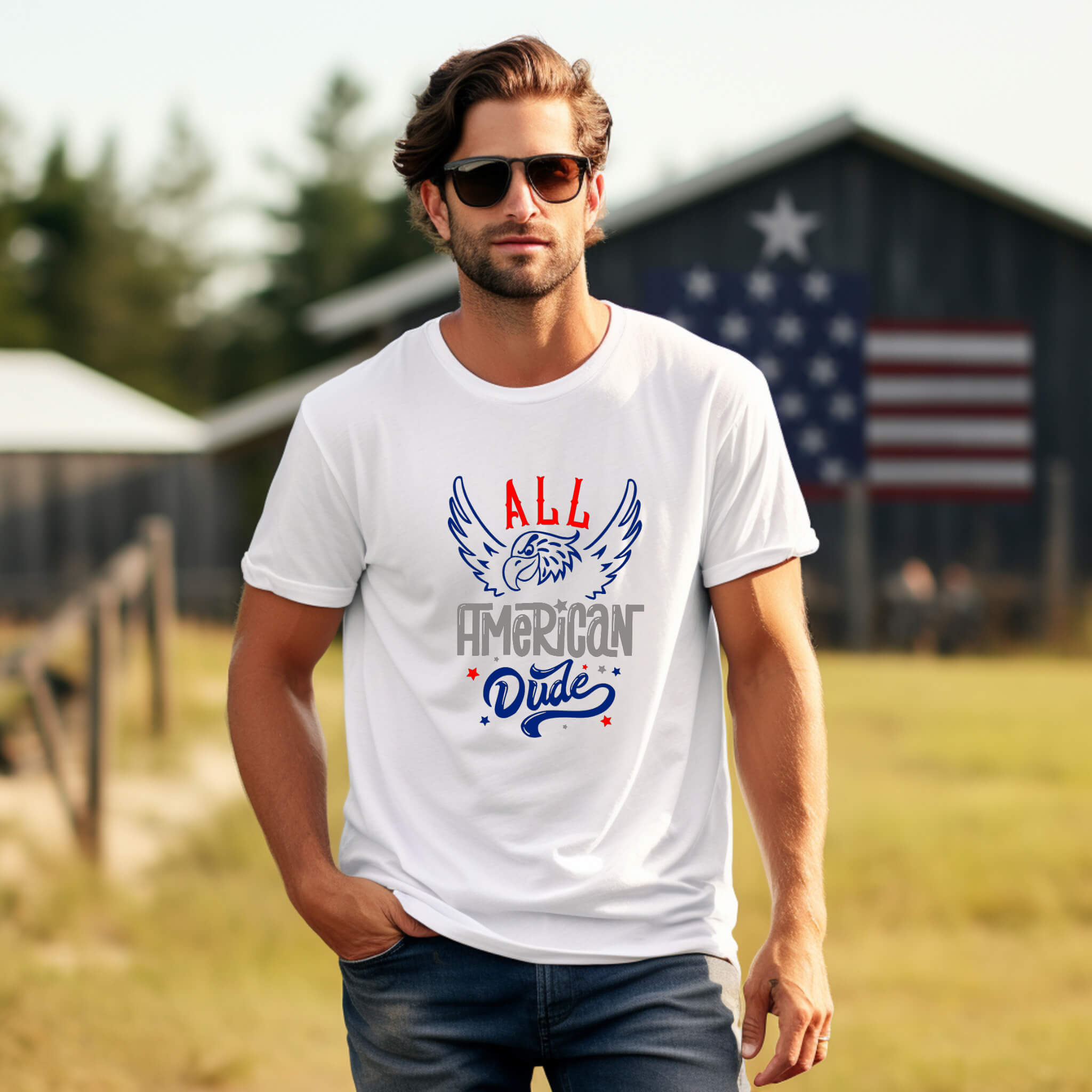 4th of July - All American Dude Patriotic Men’s Graphic Print T-Shirt