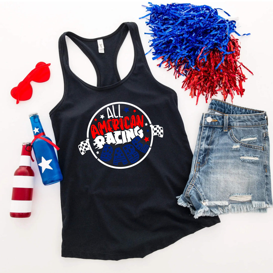 4th of July - All American Racing Babe Patriotic Graphic Print Women’s Tank Top